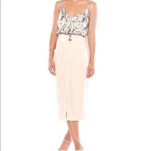 Cara Santana Ivory maxi skirt size 8 long lagenlook transitional, buttons slit